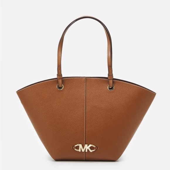 MICHAEL Michael Kors Luggage Brown Leather IZZY FAN TOTE SET Handbag Purse Tote - Picture 3 of 9